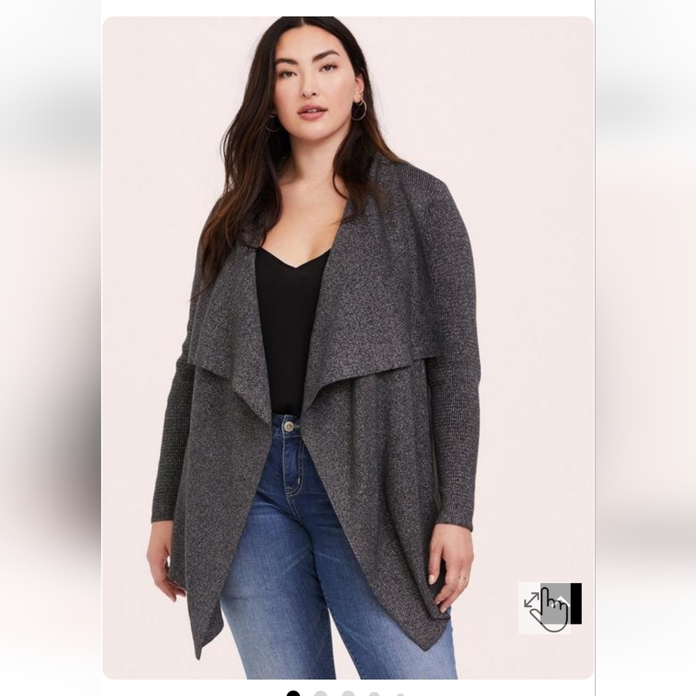 torrid Dark Gray Open-Front Draped Cardigan